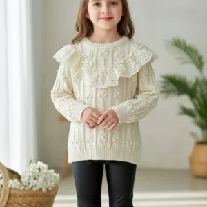 Ensemble tricot et pantalon simili cuir pour fille