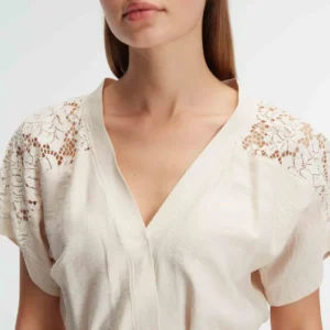 Ensemble, Col en V, Manches Courtes, Dentelle PREMIUM