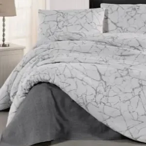Parure de Lit Double Polycoton MARBRE  Housse - Drap - 4 Taies d'oreiller