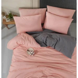 Parure de Lit Double Polycoton SAUMON Housse - Drap - 4 Taies d'oreiller