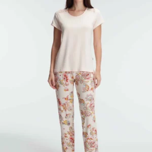 Ensemble pyjama, manche courte , col rond, avec Dentelle