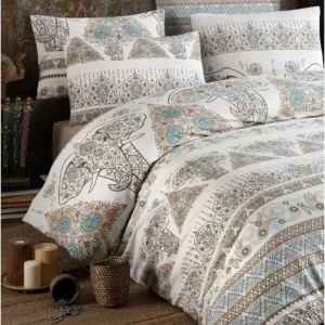 Parure de Lit Double Polycoton BOURGOGNE Housse - Drap - 4 Taies d'oreiller