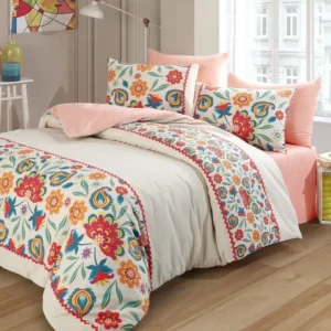 Parure de Lit Double Polycoton FLEUR DE CIEL   Housse - Drap - 4 Taies d'oreiller
