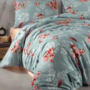 Parure de Lit Double Polycoton FLORAL   Housse - Drap - 4 Taies d'oreiller