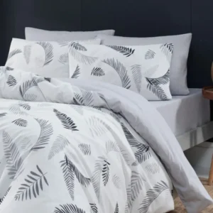 Parure de Lit Double Polycoton SERENITE GRISE   Housse - Drap - 4 Taies d'oreiller