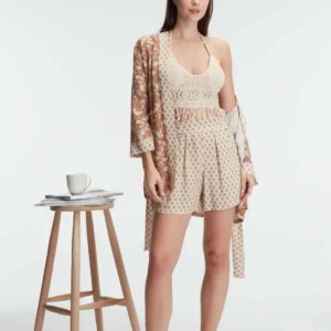 Ensemble 3 Pièces, Body en Crochet et Pyjama à Motifs Floraux