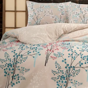 Parure de Lit Double Polycoton BRANCH Housse - Drap - 4 Taies d'oreiller