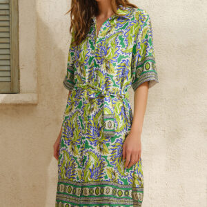 Robe Longue à Motifs Floraux, Demi-Manches