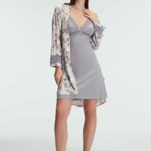 Ensemble 2 Pièces Bambou à Motifs Floraux avec Dentelle