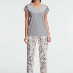 Ensemble Pyjama  à Manches Courtes, Bambou avec Motifs Floraux